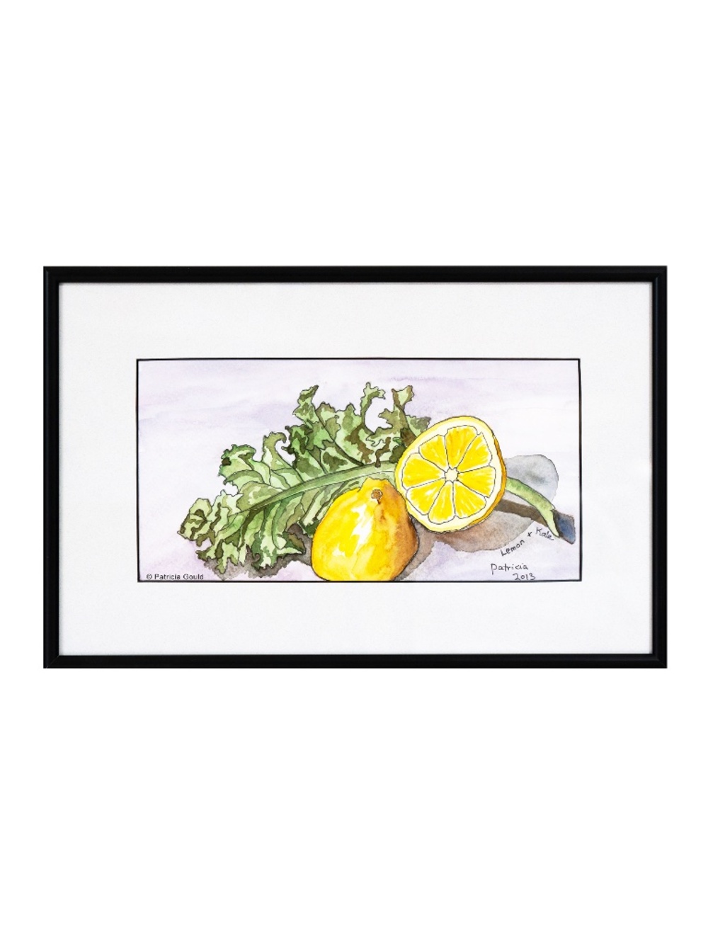 Lemon & Kale, framed watercolor on paper
